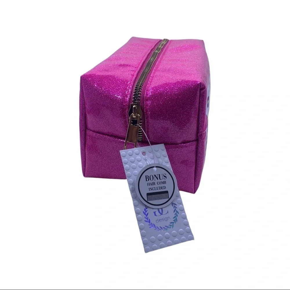Colorful Pink Glitter Pride Zipper Carry Case Organizer Travel Cosmetic Pouch